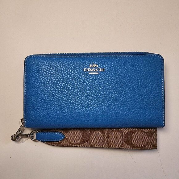 NWT COACH CK427 LONG ZIP AROUND WALLET WITH STRAP Racer Blue - Picture 1 of 4